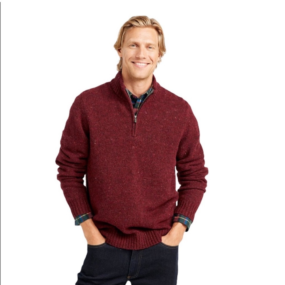 LL bean Shetland wool half zip with corduroy elbow patches